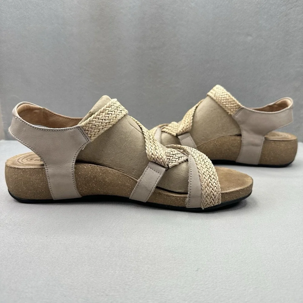 TAOS Trulie Womens Size 11-11.5 / EU 42 Sandals Strappy Stone Leather Cork Wedge